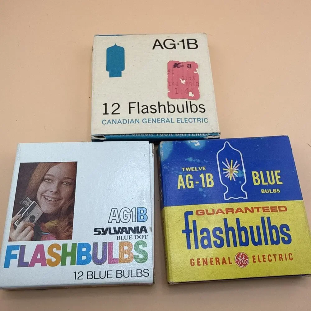 3 Boxes- Sylvania AG1B Blue Dot 12 Flashbulbs GE AG-1B Canadian General